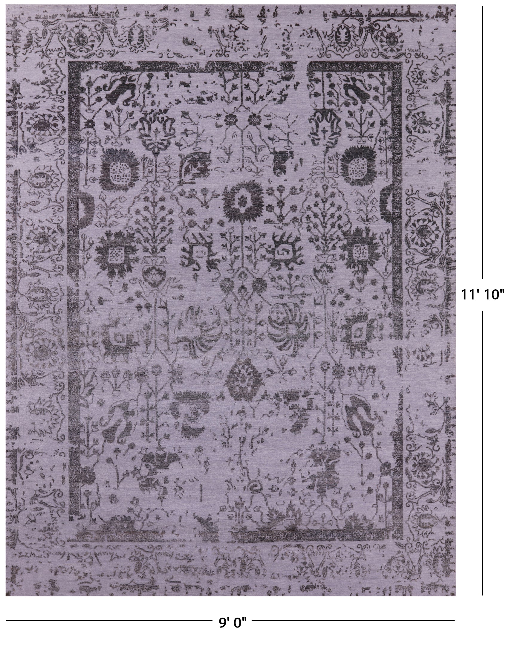 Grey Persian Tabriz Hand Knotted Wool & Silk Rug - 9' 0" X 11' 10" - Golden Nile