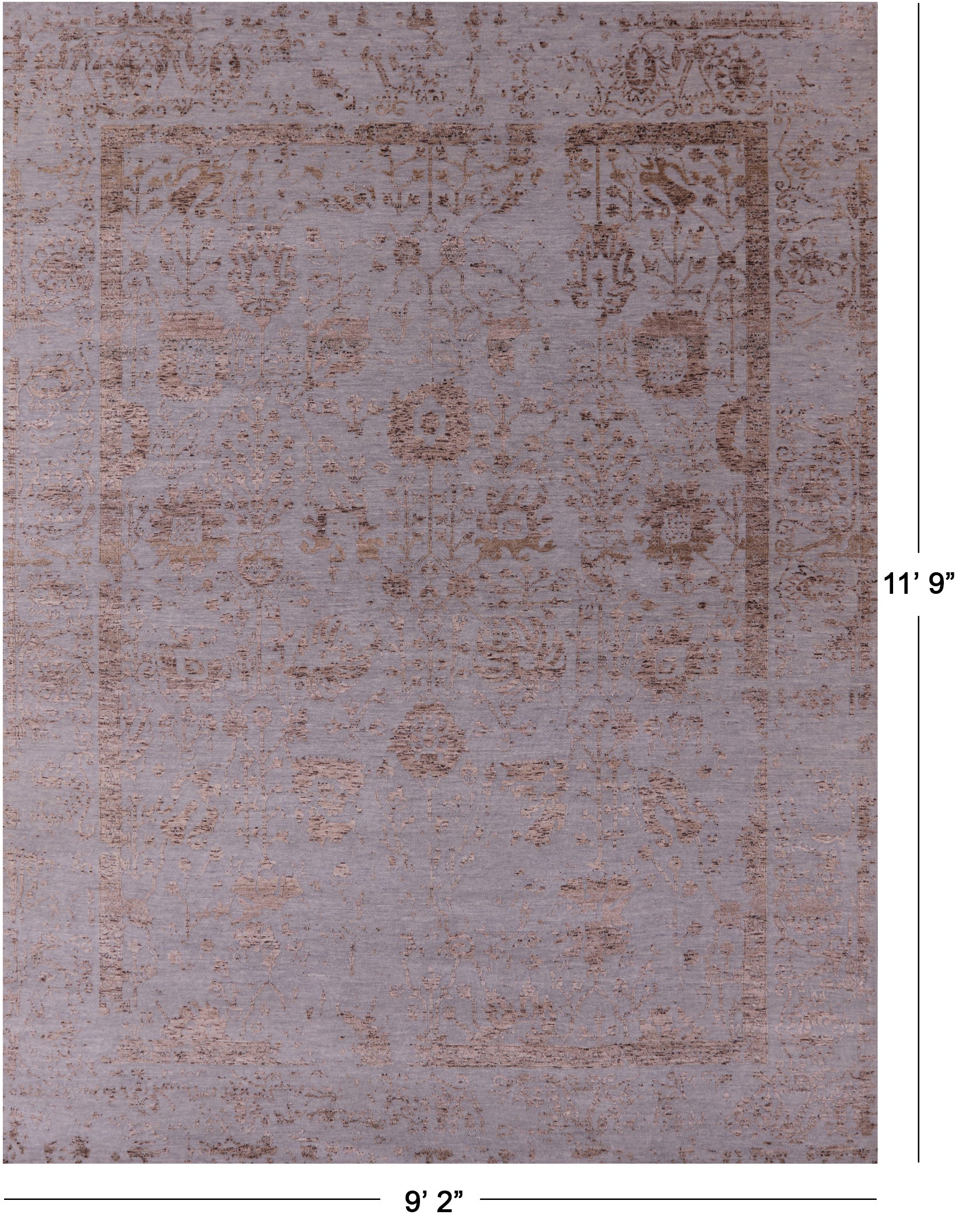Grey Persian Tabriz Hand Knotted Wool & Silk Rug - 9' 2" X 11' 9" - Golden Nile