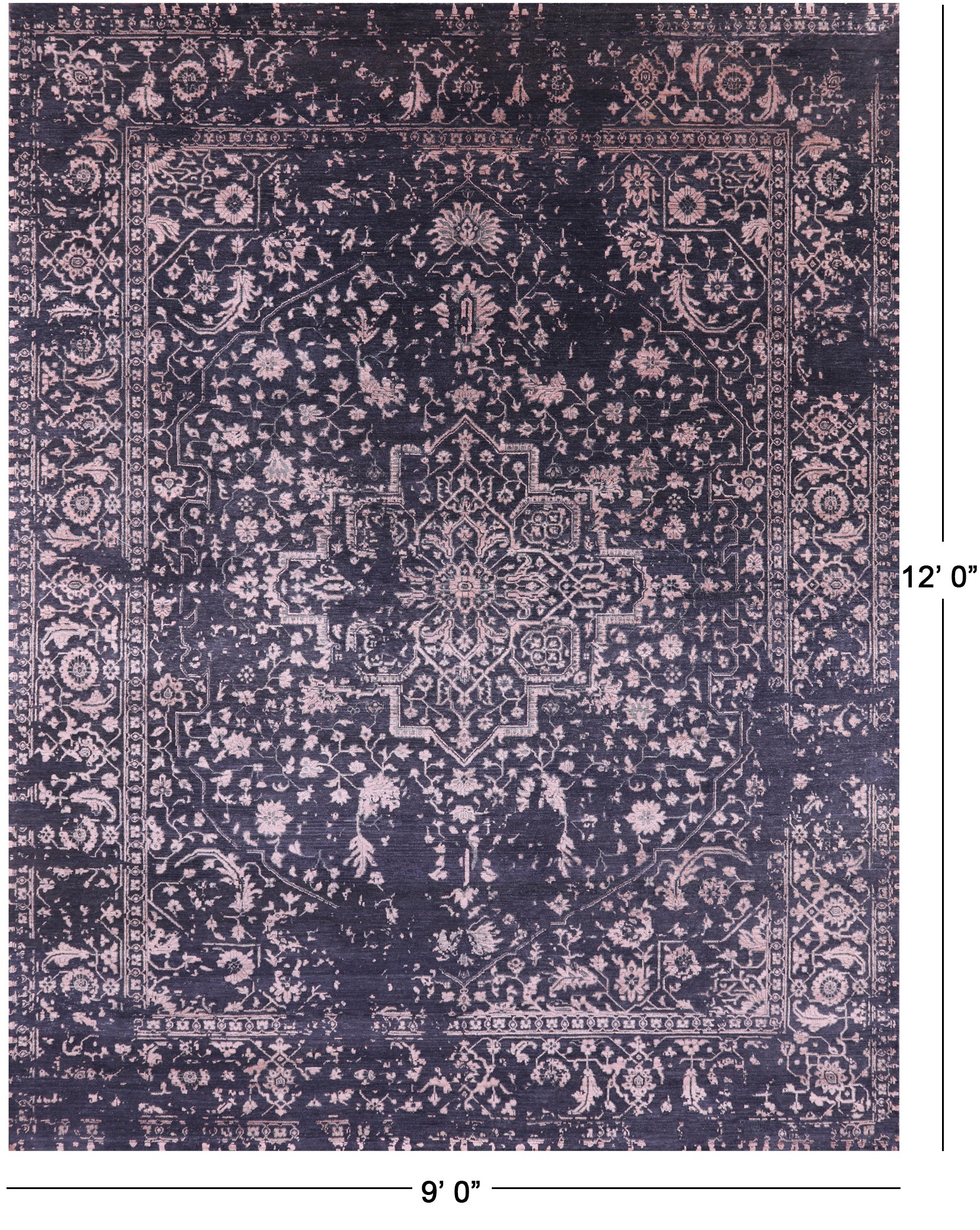 Grey Persian Fine Serapi Handmade Wool & Silk Rug - 9' 0" X 12' 0" - Golden Nile