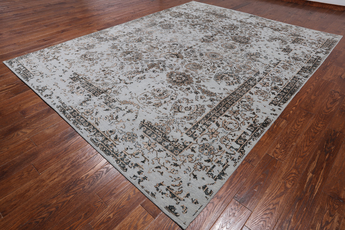 Grey Persian Tabriz Hand Knotted Wool & Silk Rug - 8' 11" X 12' 0"