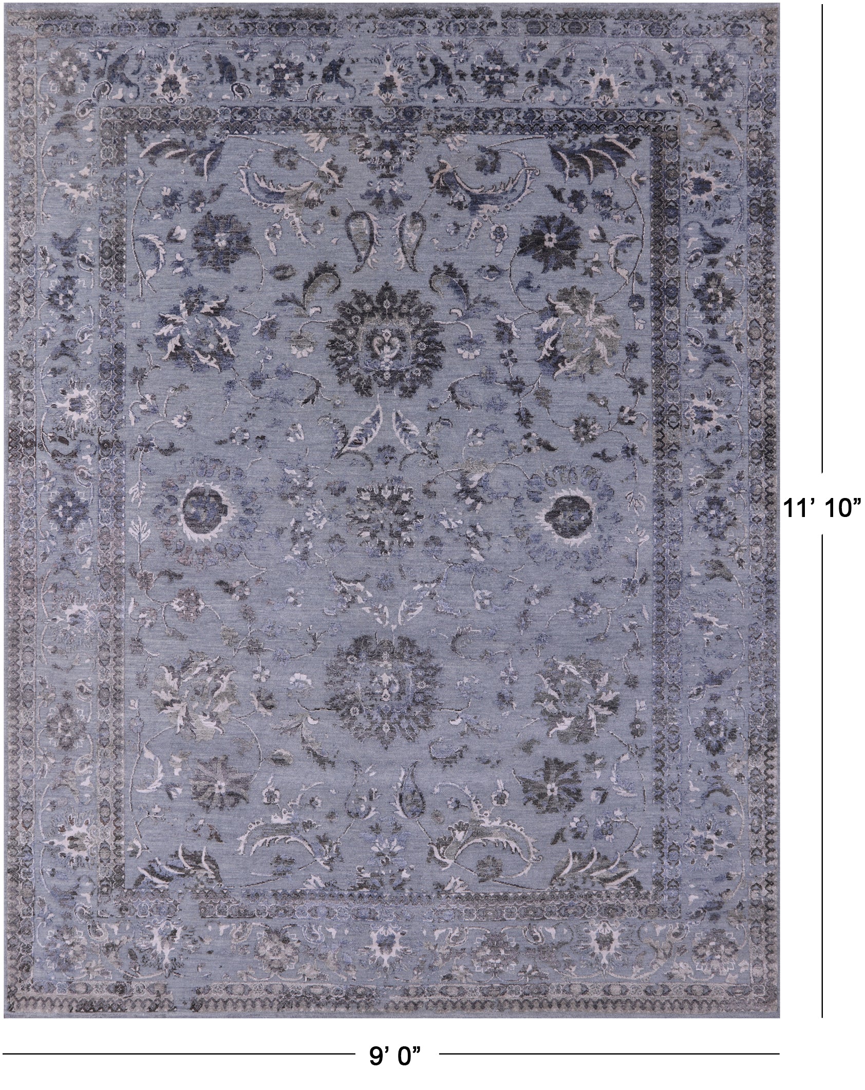 Grey Persian Tabriz Handmade Wool & Silk Rug - 9' 0" X 11' 10" - Golden Nile