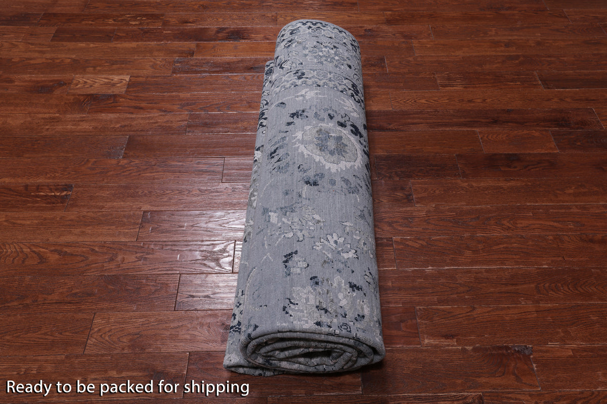 Grey Persian Handmade Wool & Silk Rug - 8' 9" X 12' 1"