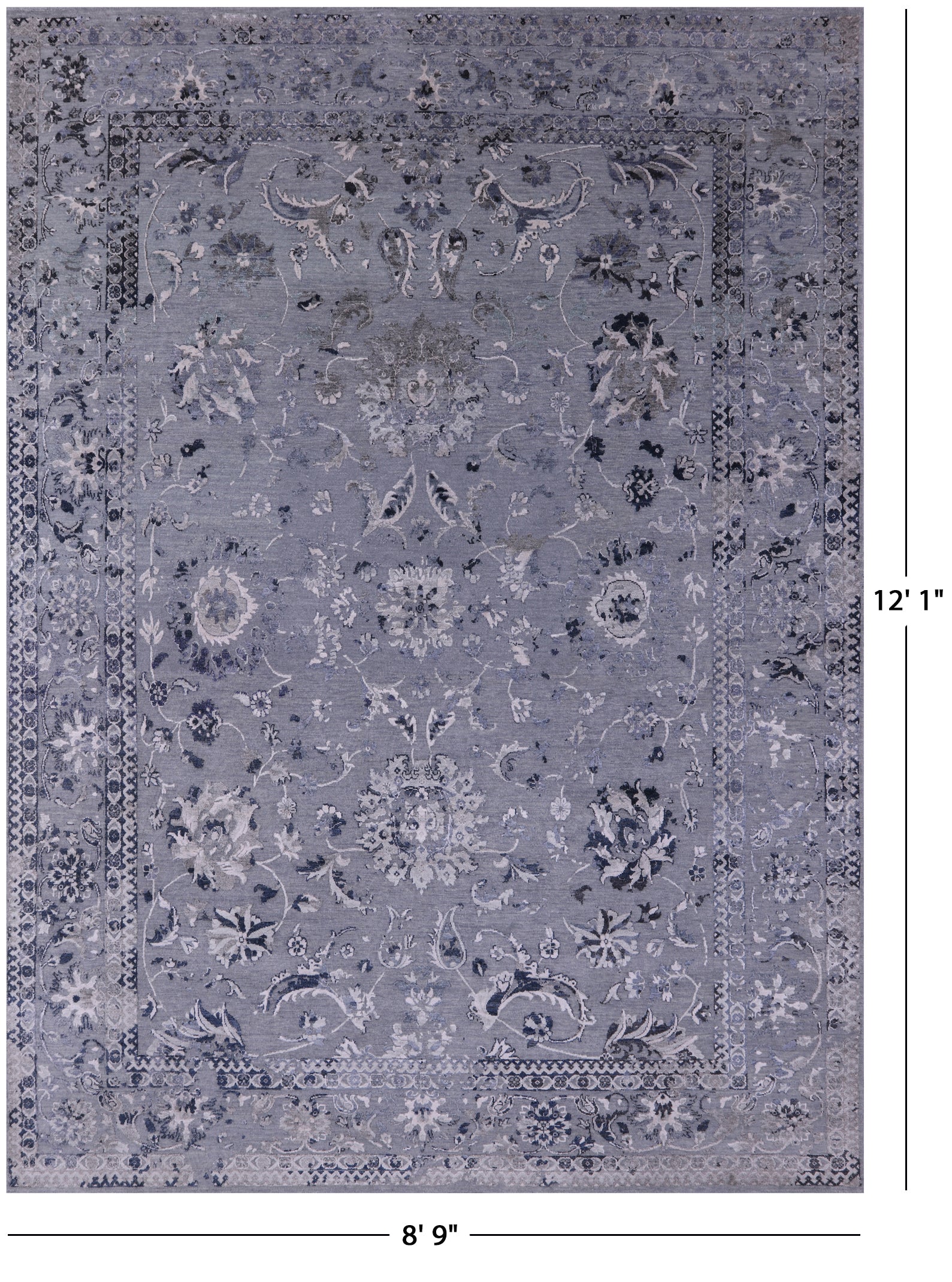 Grey Persian Handmade Wool & Silk Rug - 8' 9" X 12' 1" - Golden Nile