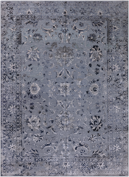 Grey Persian Handmade Wool & Silk Rug - 8' 9" X 12' 1"