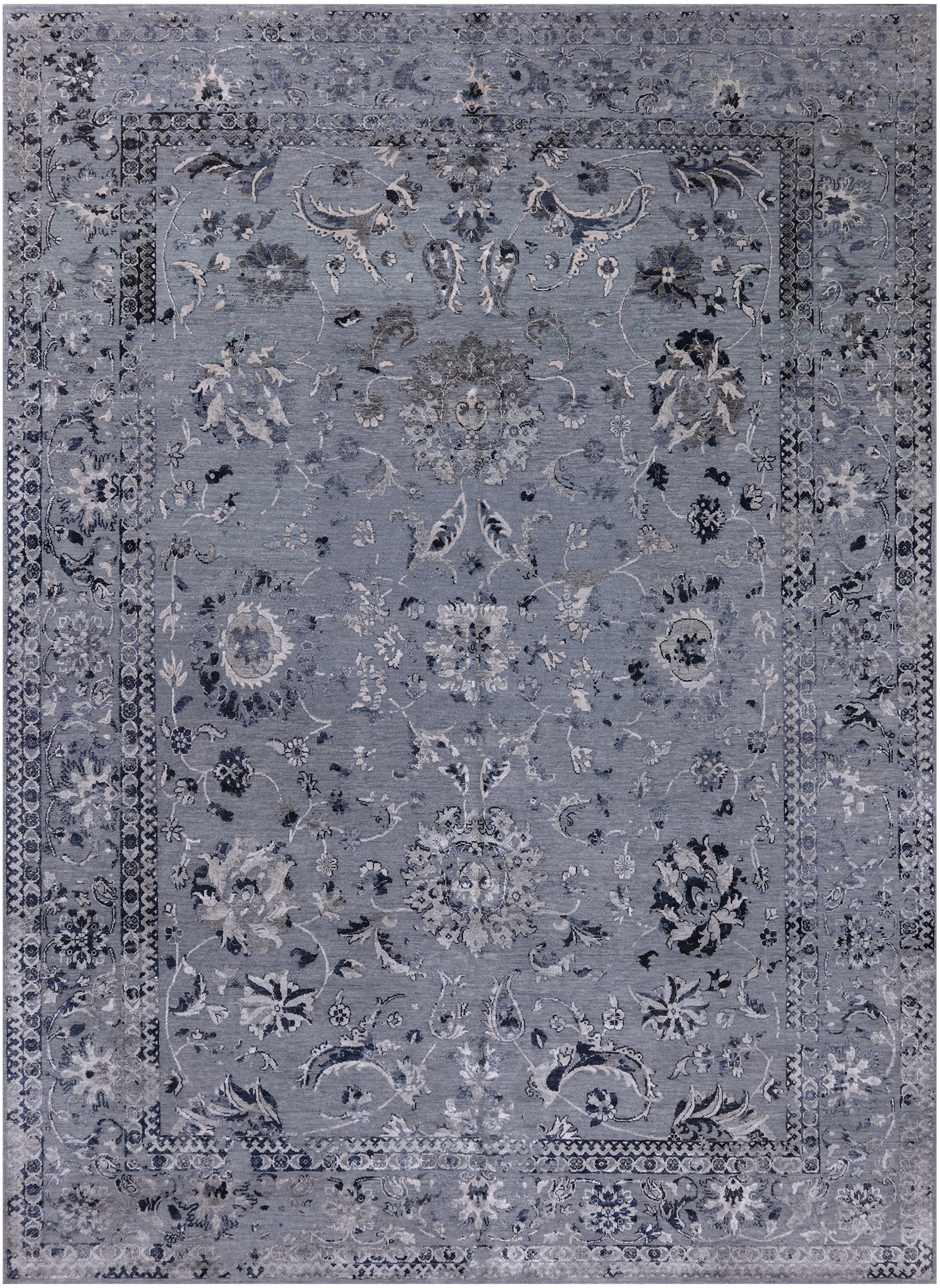 Grey Persian Handmade Wool & Silk Rug - 8' 9" X 12' 1"