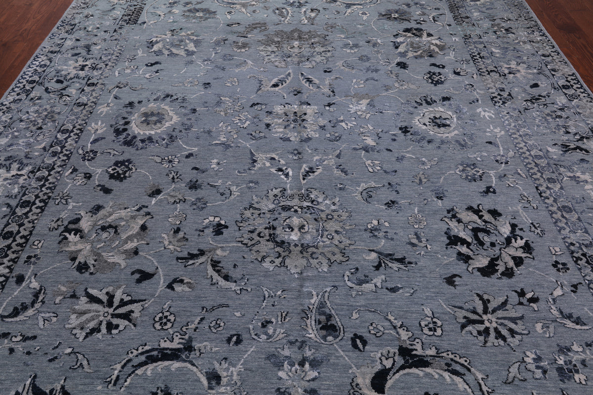 Grey Persian Handmade Wool & Silk Rug - 8' 9" X 12' 1"