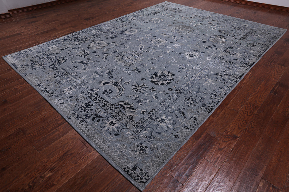Grey Persian Handmade Wool & Silk Rug - 8' 9" X 12' 1"