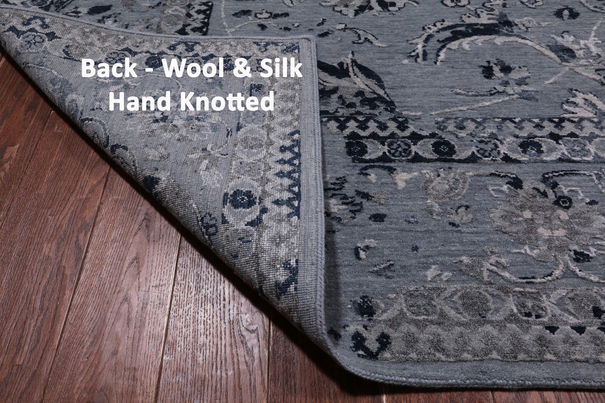 Grey Persian Handmade Wool & Silk Rug - 8' 9" X 12' 1"