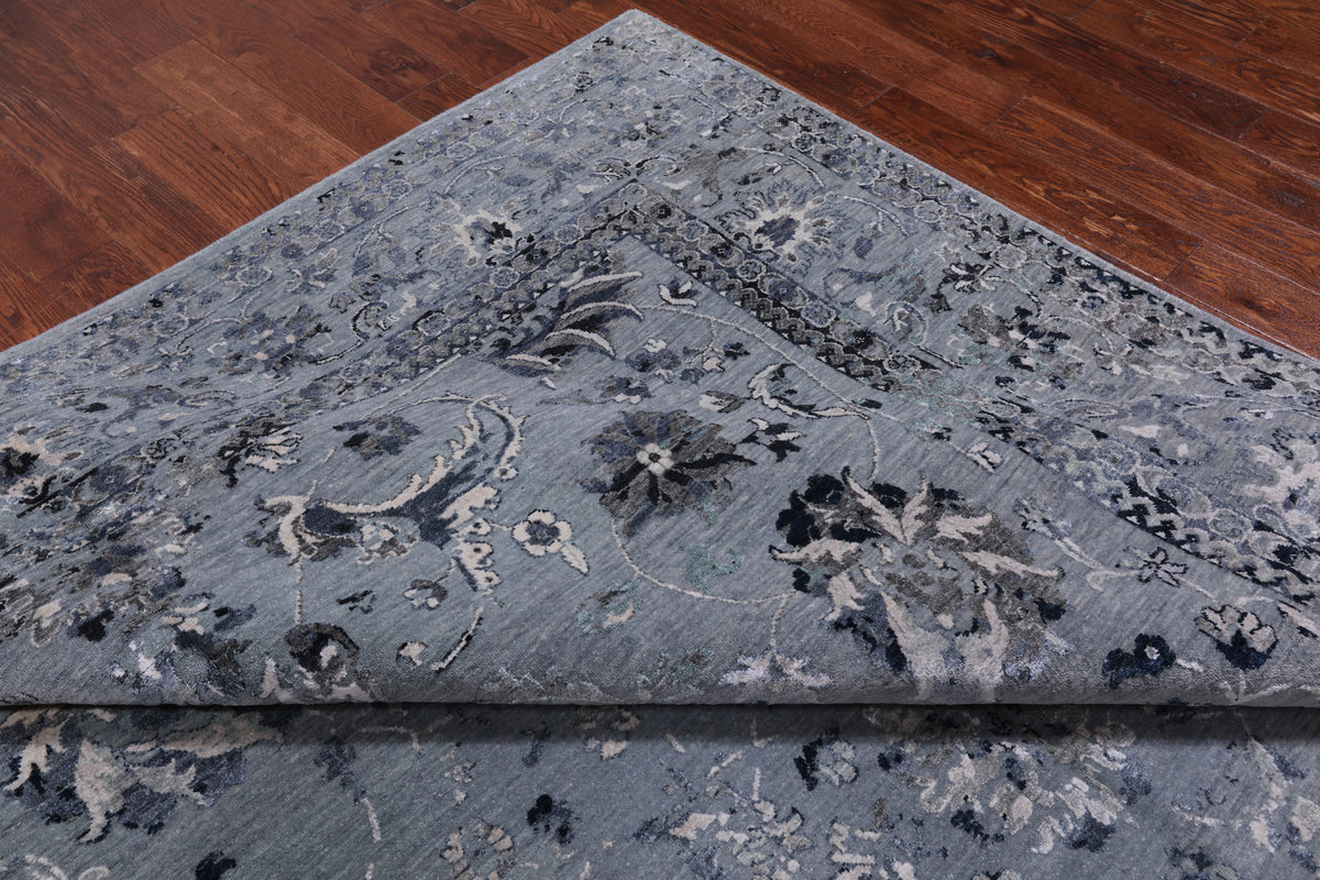 Grey Persian Handmade Wool & Silk Rug - 8' 9" X 12' 1"
