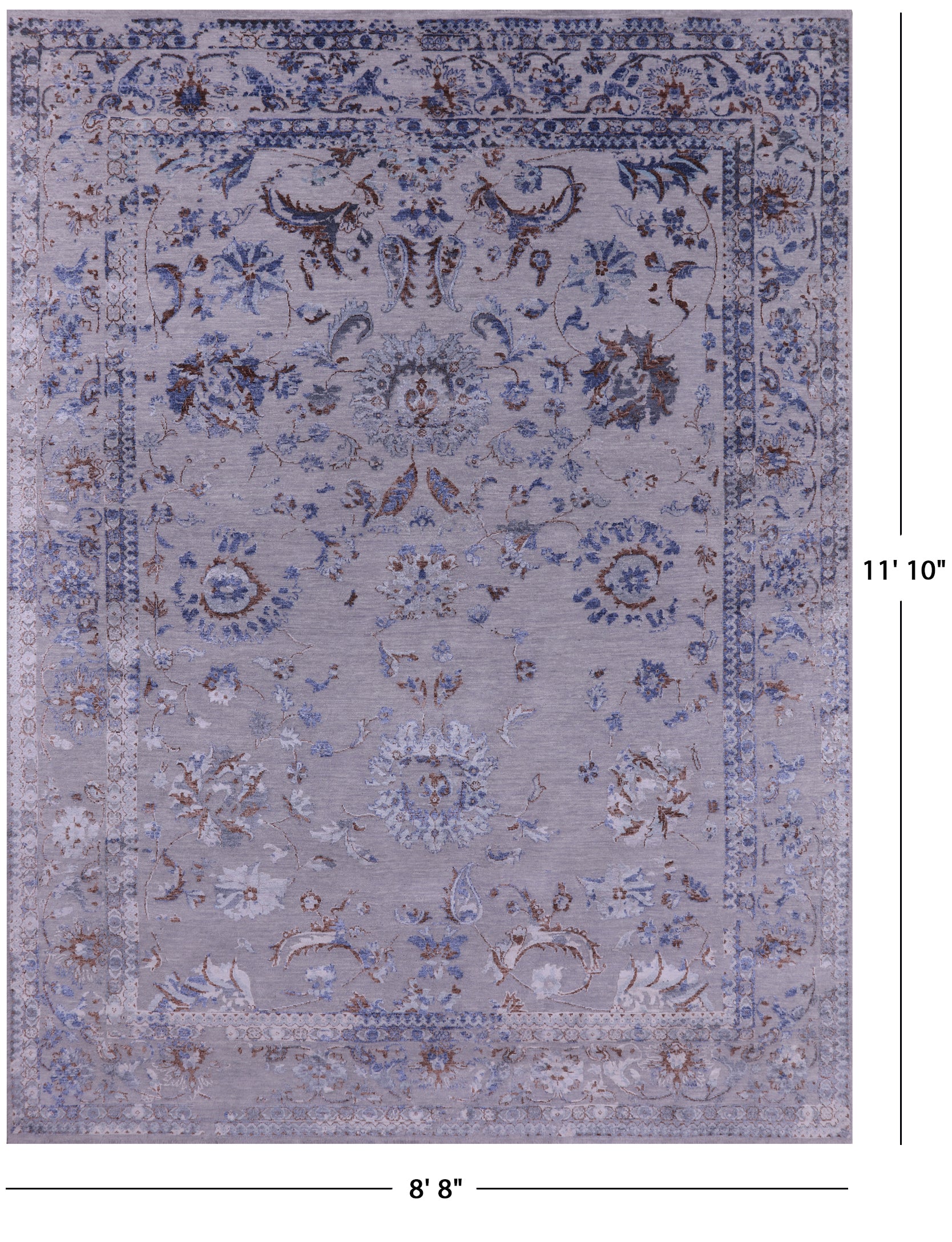 Grey Persian Tabriz Hand Knotted Wool & Silk Rug - 8' 8" X 11' 10" - Golden Nile