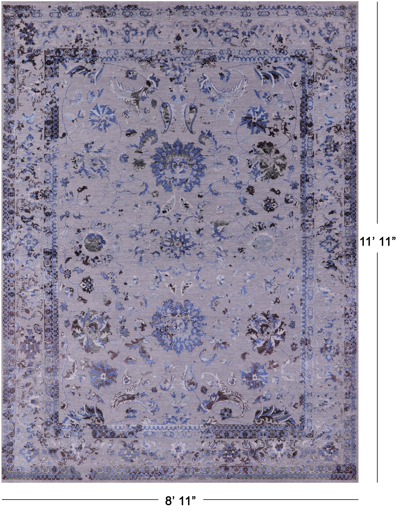 Grey Persian Tabriz Handmade Wool & Silk Rug - 8' 11" X 11' 11" - Golden Nile