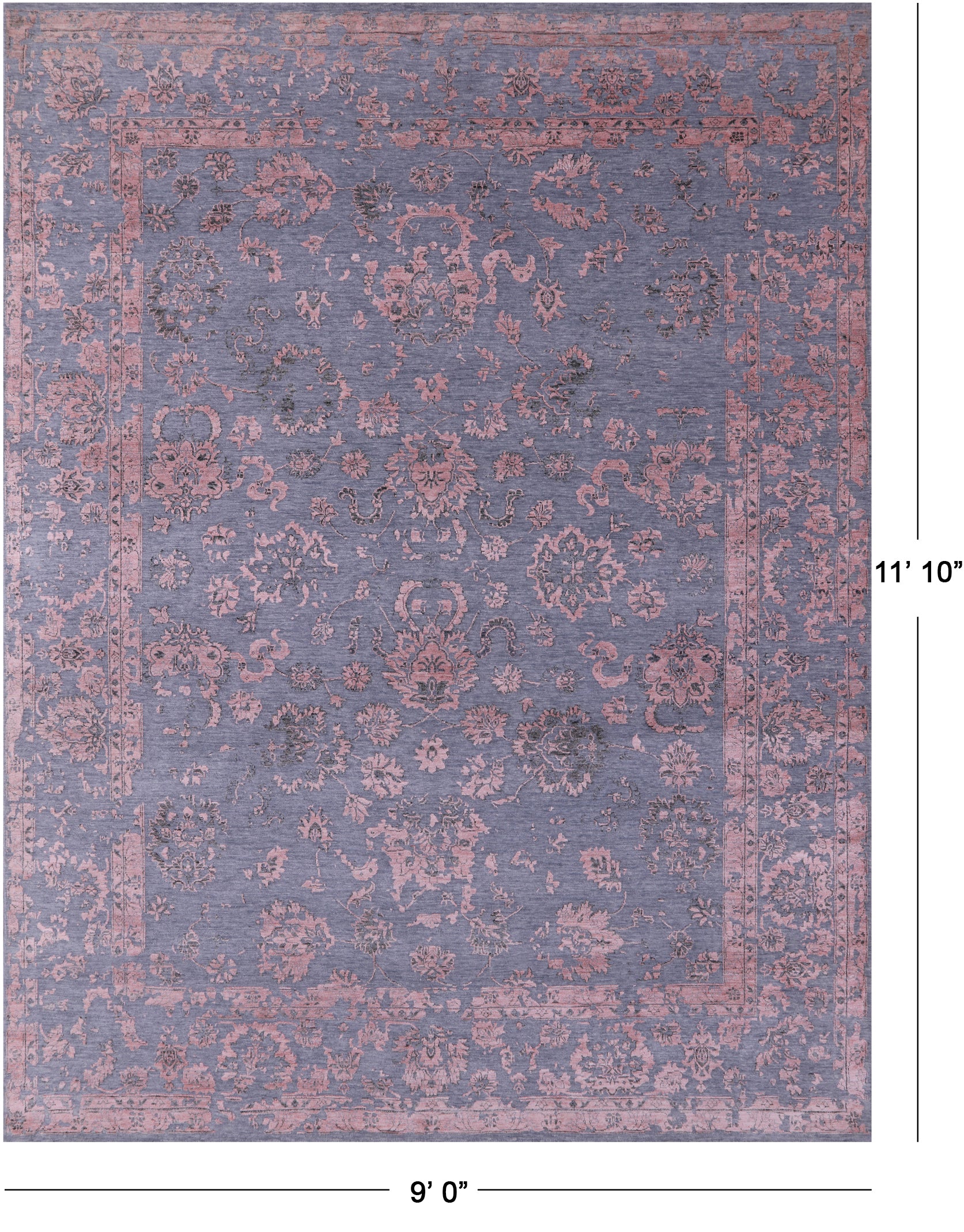 Grey Persian Tabriz Hand Knotted Wool & Silk Rug - 9' 0" X 11' 10" - Golden Nile