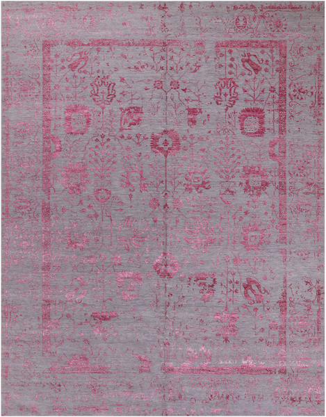 Grey Persian Tabriz Hand Knotted Wool & Silk Rug - 9' 0" X 11' 9"