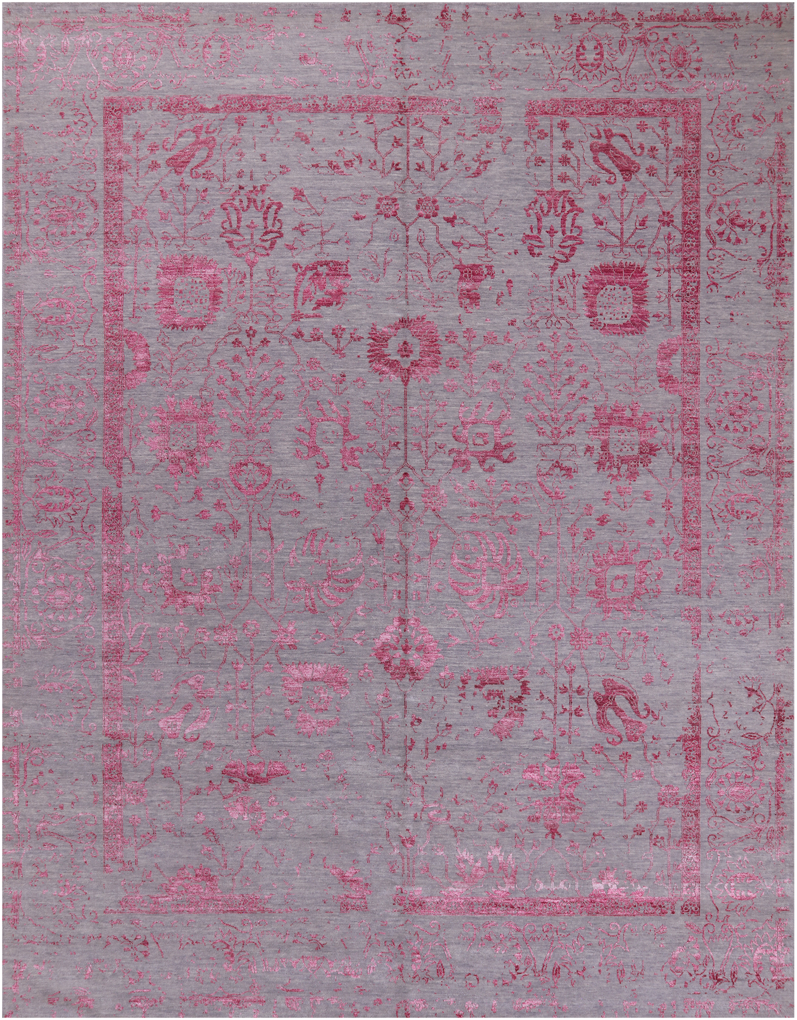 Grey Persian Tabriz Hand Knotted Wool & Silk Rug - 9' 0" X 11' 9"