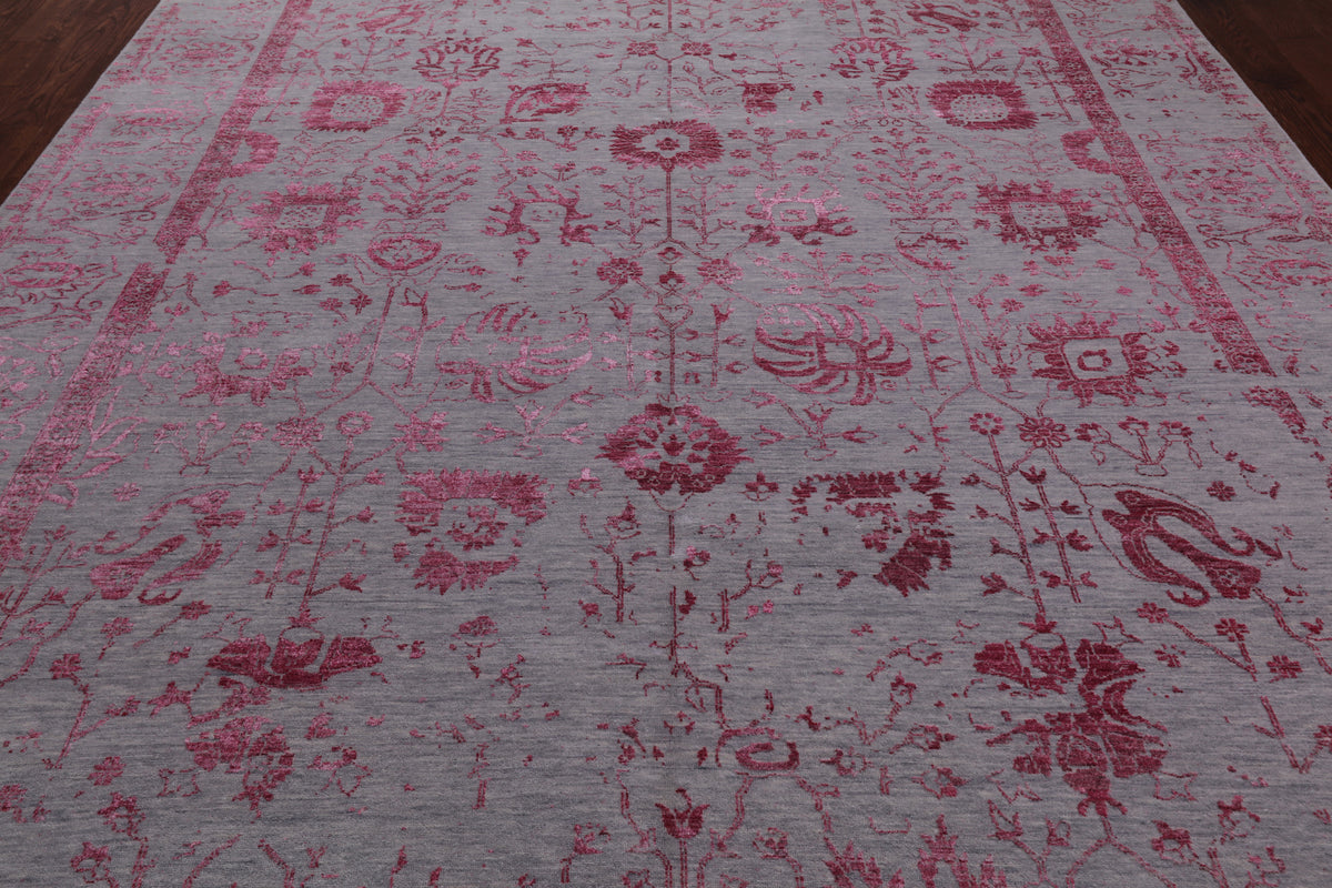 Grey Persian Tabriz Hand Knotted Wool & Silk Rug - 9' 0" X 11' 9"