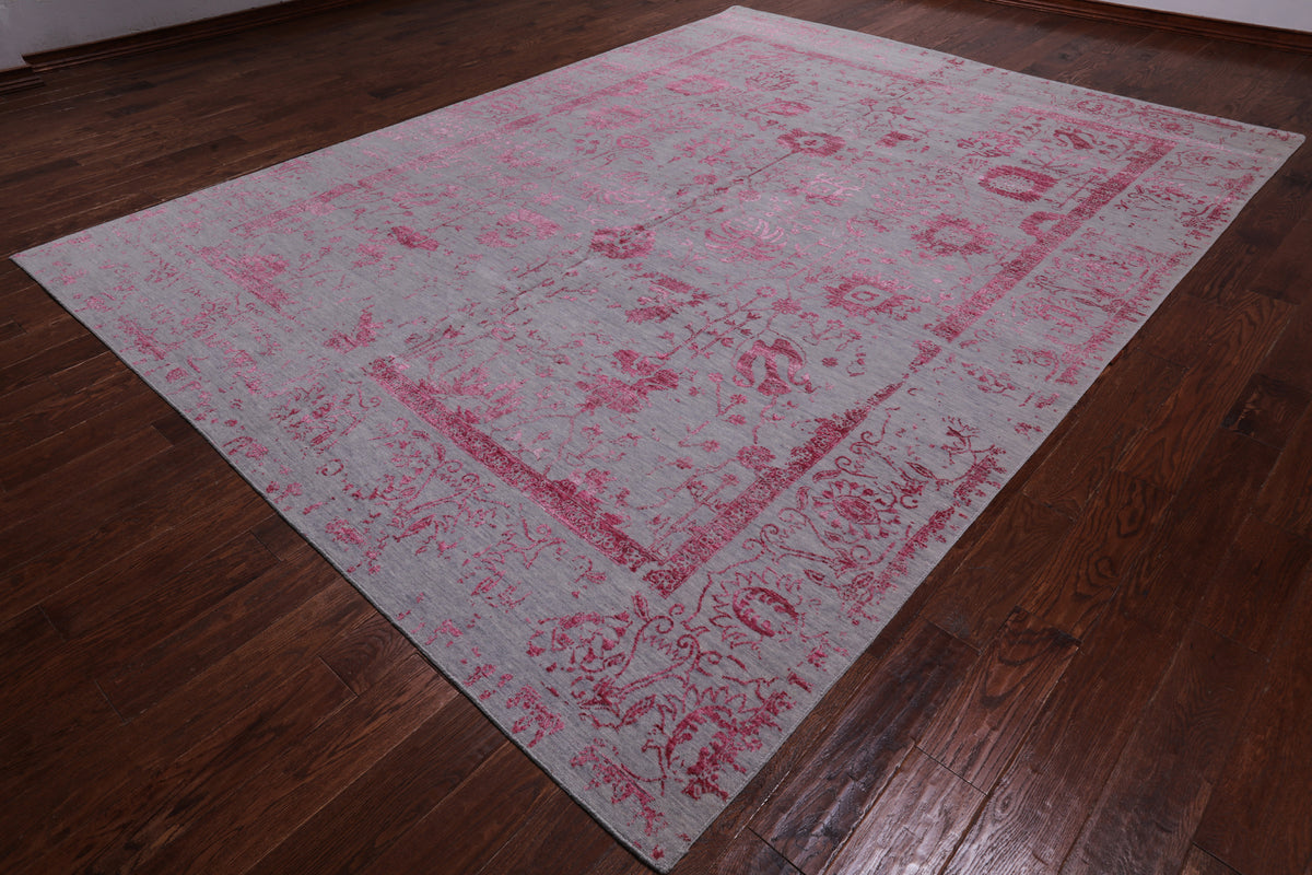 Grey Persian Tabriz Hand Knotted Wool & Silk Rug - 9' 0" X 11' 9"