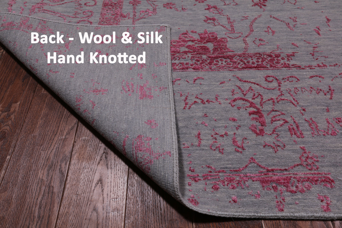Grey Persian Tabriz Hand Knotted Wool & Silk Rug - 9' 0" X 11' 9"
