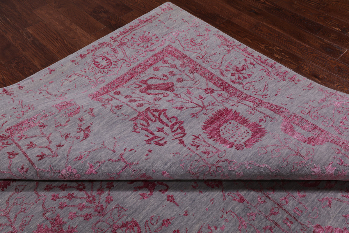 Grey Persian Tabriz Hand Knotted Wool & Silk Rug - 9' 0" X 11' 9"