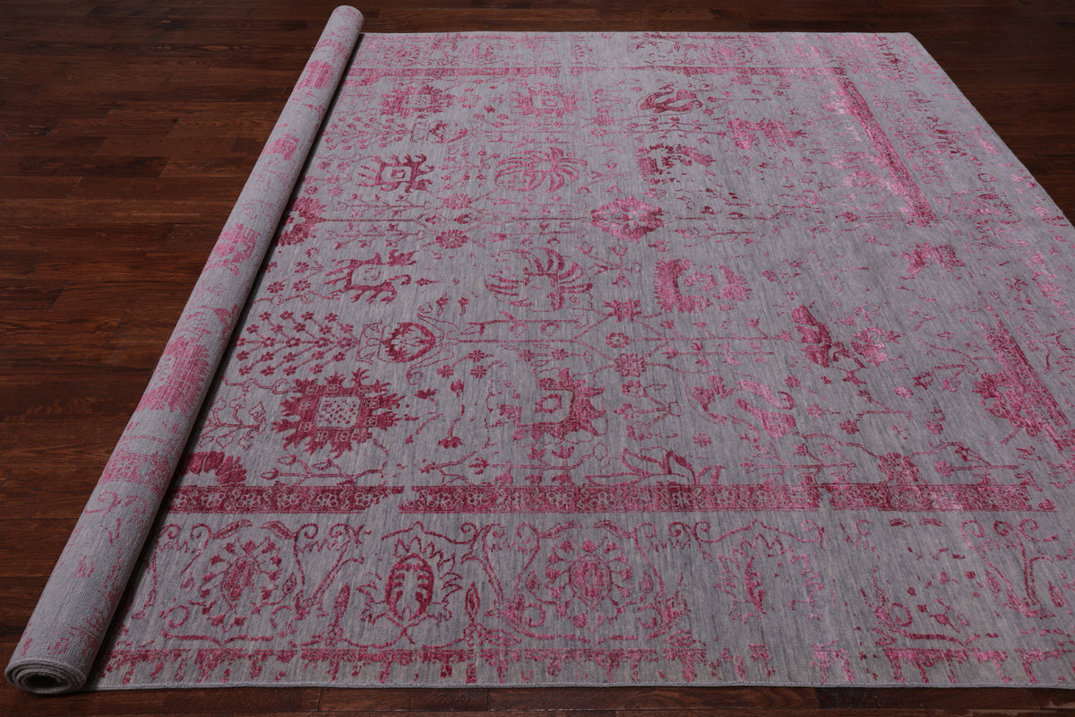 Grey Persian Tabriz Hand Knotted Wool & Silk Rug - 9' 0" X 11' 9"