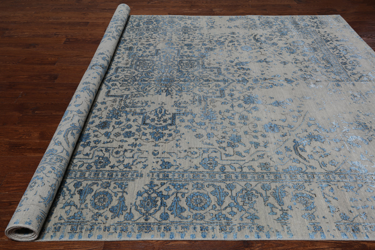 Ivory Persian Fine Serapi Hand Knotted Wool & Silk Rug - 8' 10" X 11' 9"