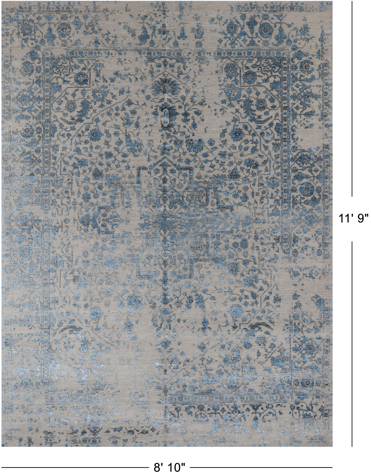 Ivory Persian Fine Serapi Hand Knotted Wool & Silk Rug - 8' 10" X 11' 9"