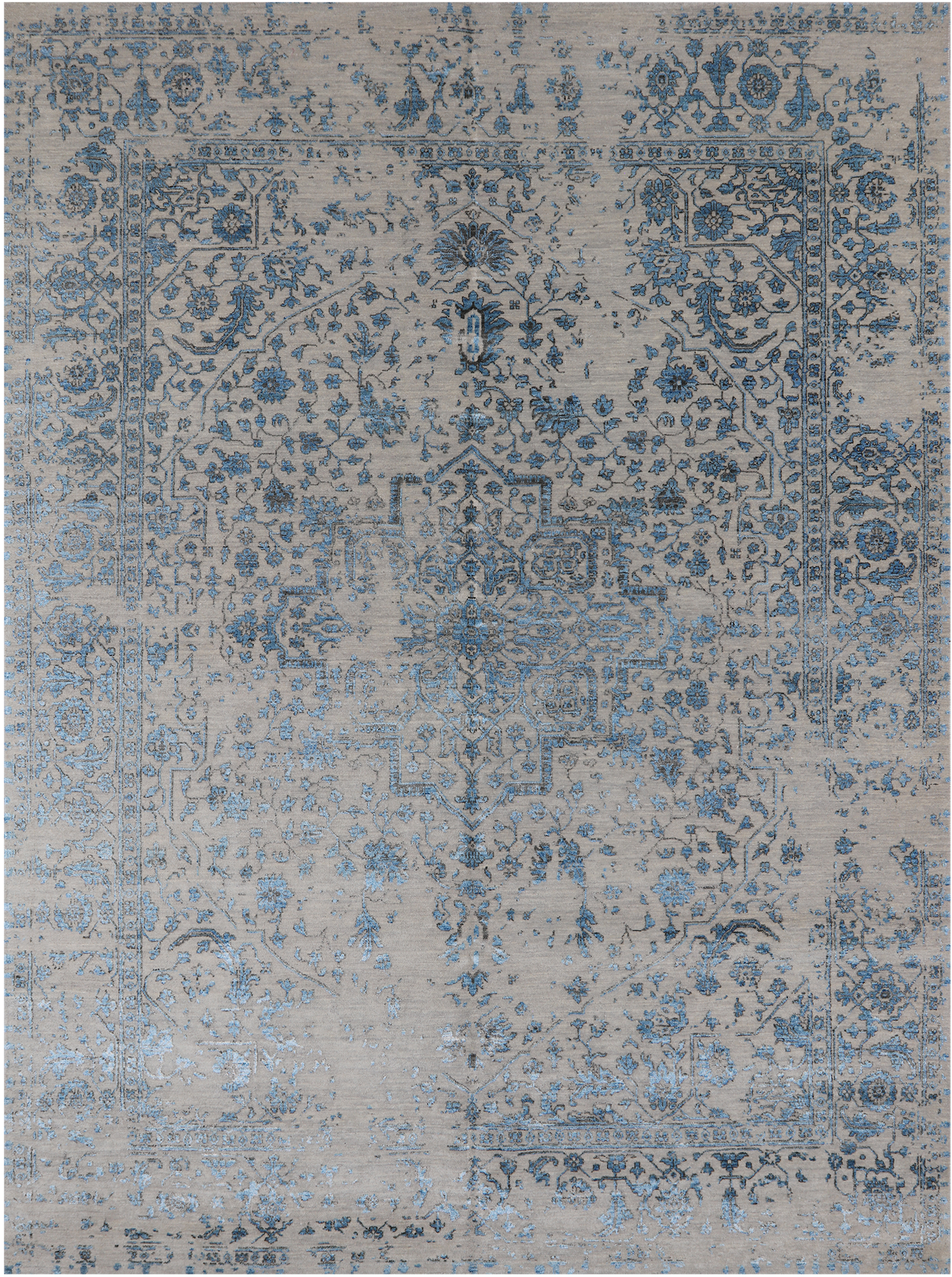 Ivory Persian Fine Serapi Hand Knotted Wool & Silk Rug - 8' 10" X 11' 9"