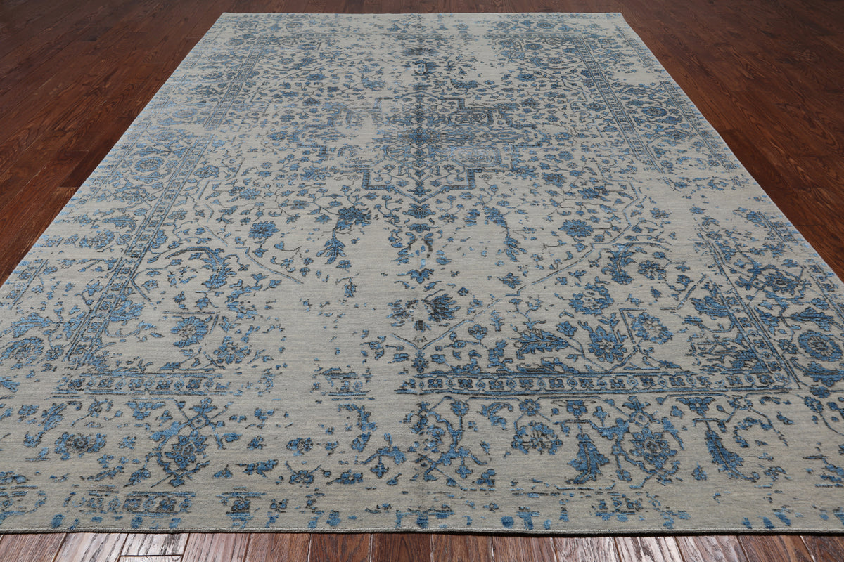 Ivory Persian Fine Serapi Hand Knotted Wool & Silk Rug - 8' 10" X 11' 9"