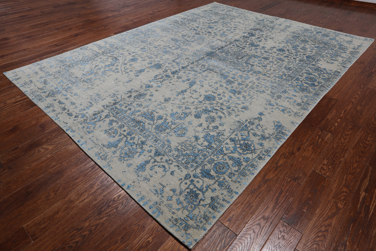 Ivory Persian Fine Serapi Hand Knotted Wool & Silk Rug - 8' 10" X 11' 9"