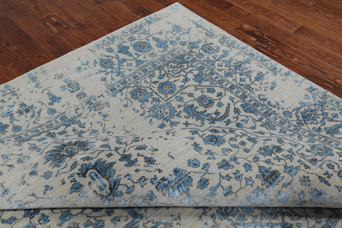 Ivory Persian Fine Serapi Hand Knotted Wool & Silk Rug - 8' 10" X 11' 9"