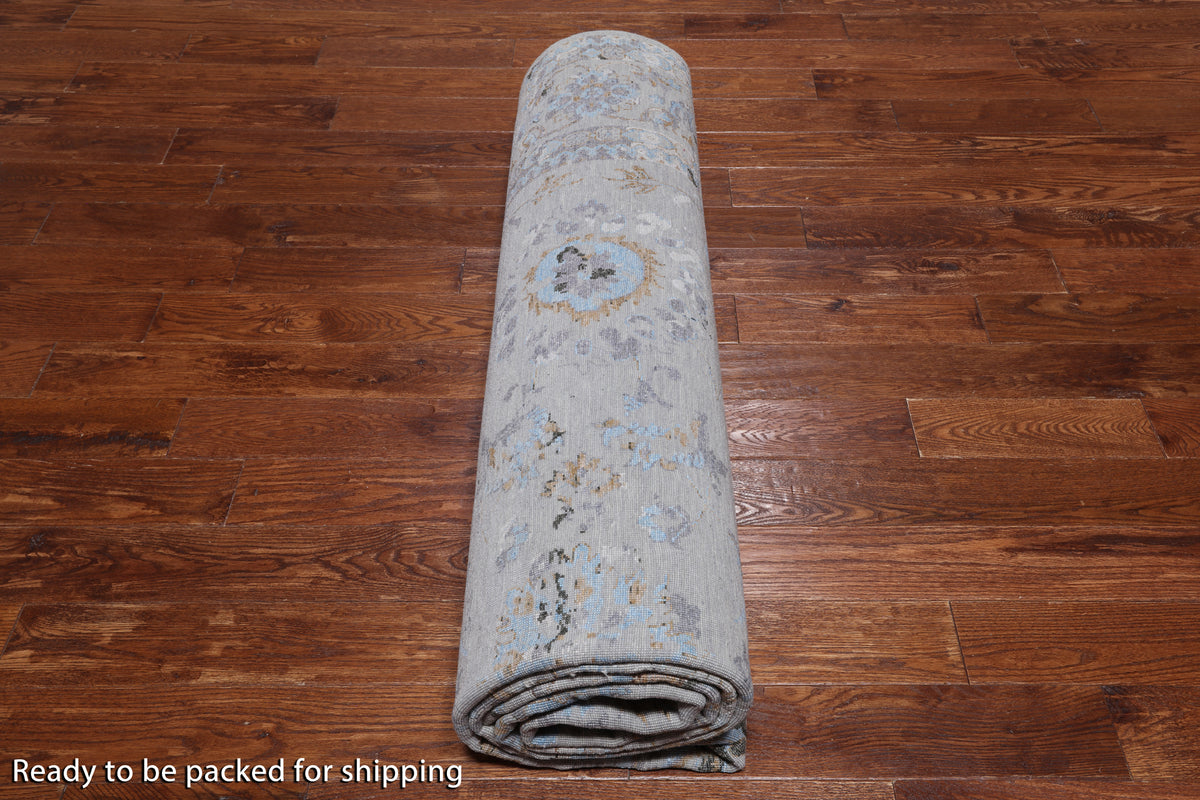 Grey Persian Tabriz Hand Knotted Wool & Silk Rug - 8' 10" X 11' 8"