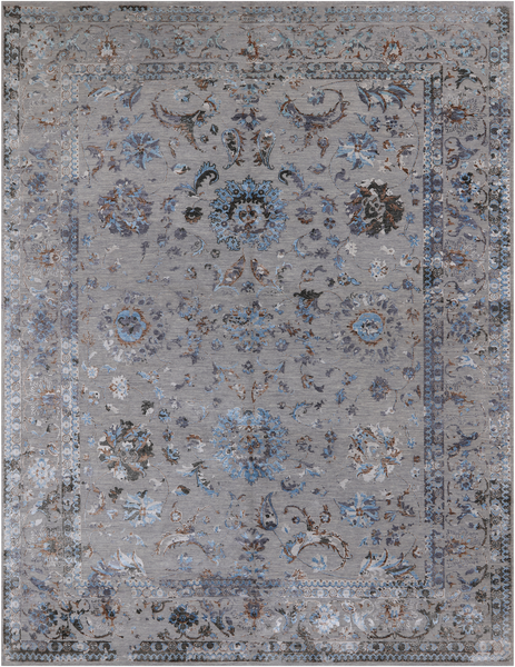 Grey Persian Tabriz Hand Knotted Wool & Silk Rug - 8' 10" X 11' 8"