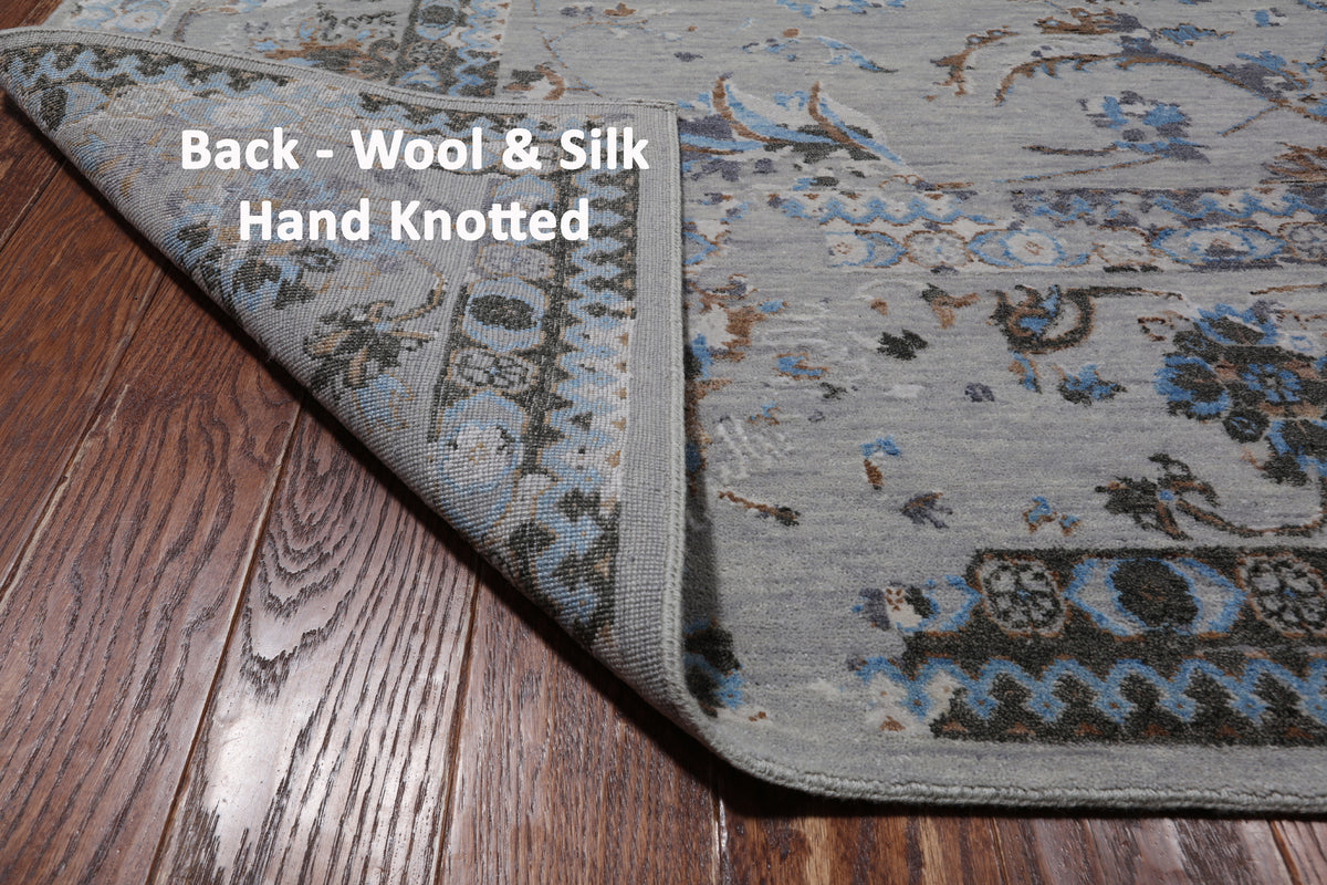 Grey Persian Tabriz Hand Knotted Wool & Silk Rug - 8' 10" X 11' 8"