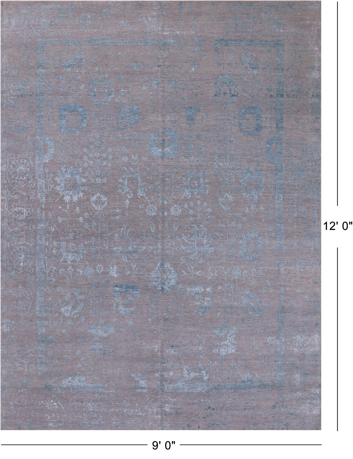Grey Persian Tabriz Hand Knotted Wool & Silk Rug - 9' 0" X 12' 0"