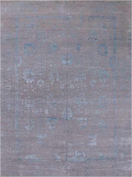 Grey Persian Tabriz Hand Knotted Wool & Silk Rug - 9' 0" X 12' 0"
