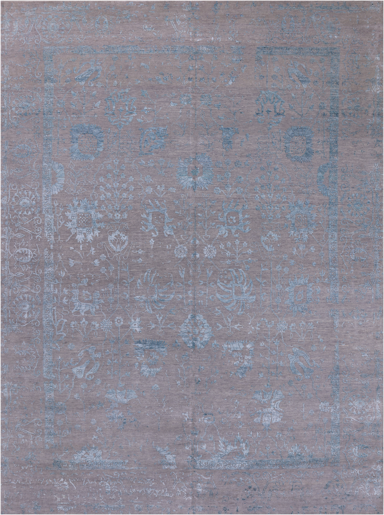 Grey Persian Tabriz Hand Knotted Wool & Silk Rug - 9' 0" X 12' 0"