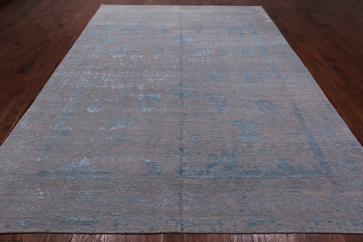 Grey Persian Tabriz Hand Knotted Wool & Silk Rug - 9' 0" X 12' 0"
