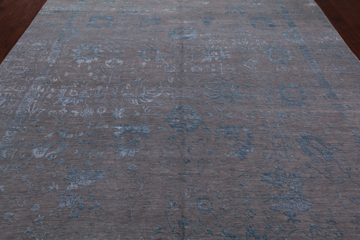 Grey Persian Tabriz Hand Knotted Wool & Silk Rug - 9' 0" X 12' 0"