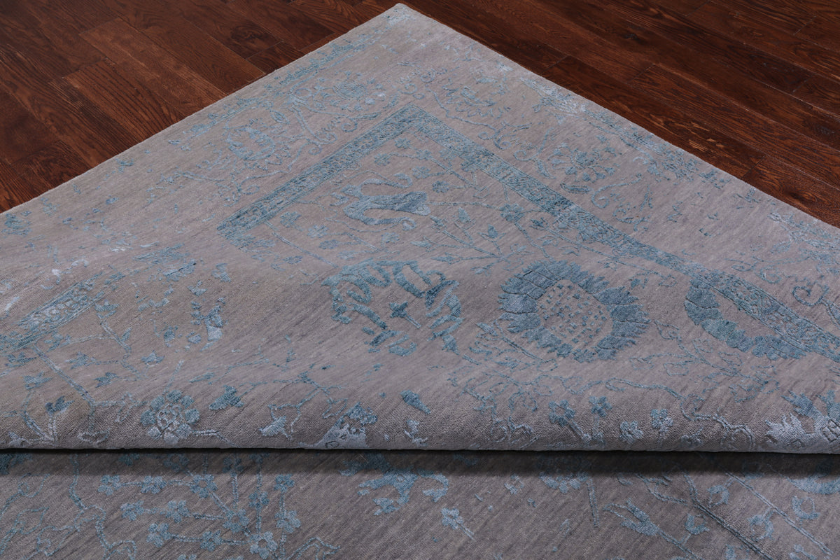 Grey Persian Tabriz Hand Knotted Wool & Silk Rug - 9' 0" X 12' 0"