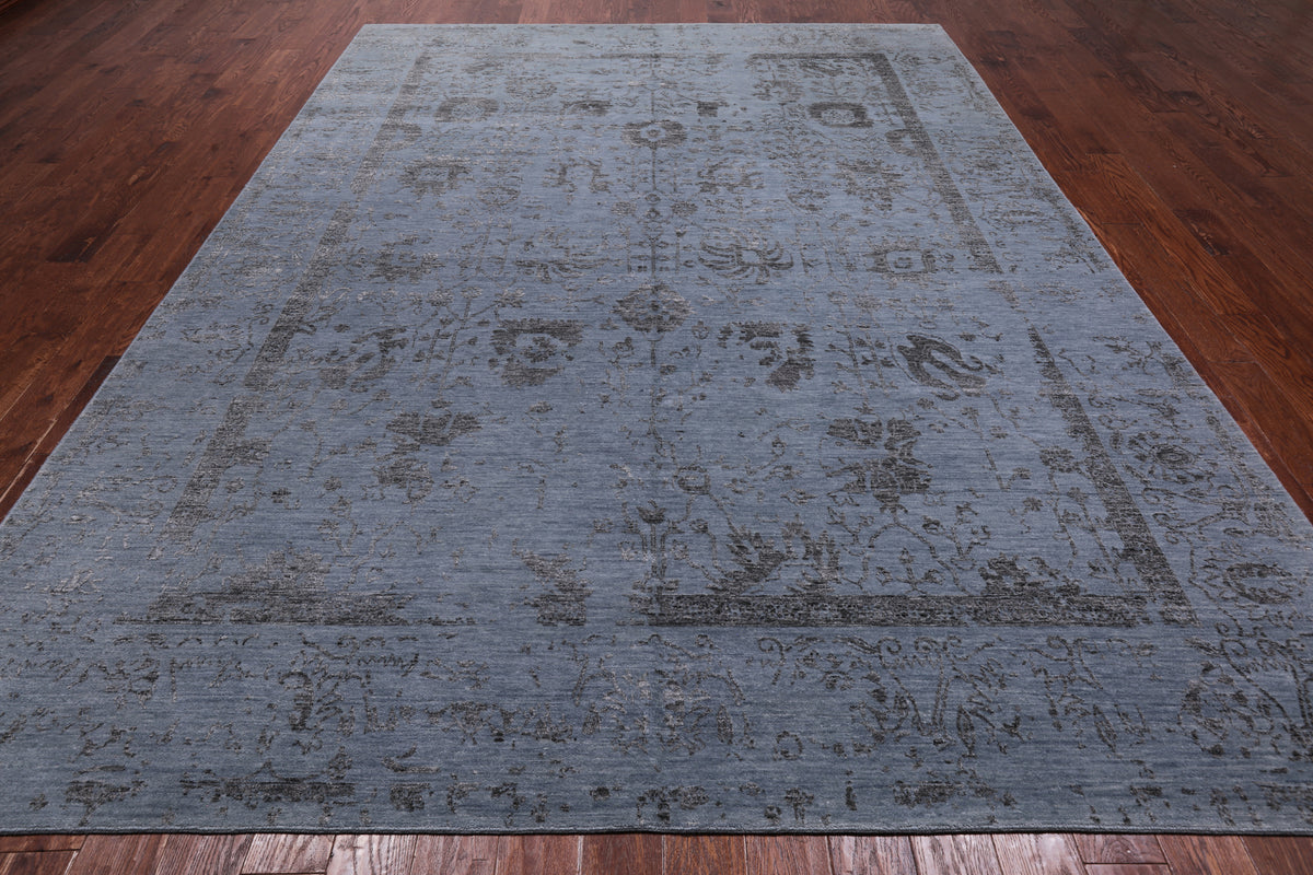 Grey Persian Tabriz Hand Knotted Wool & Silk Rug - 8' 10" X 12' 1"