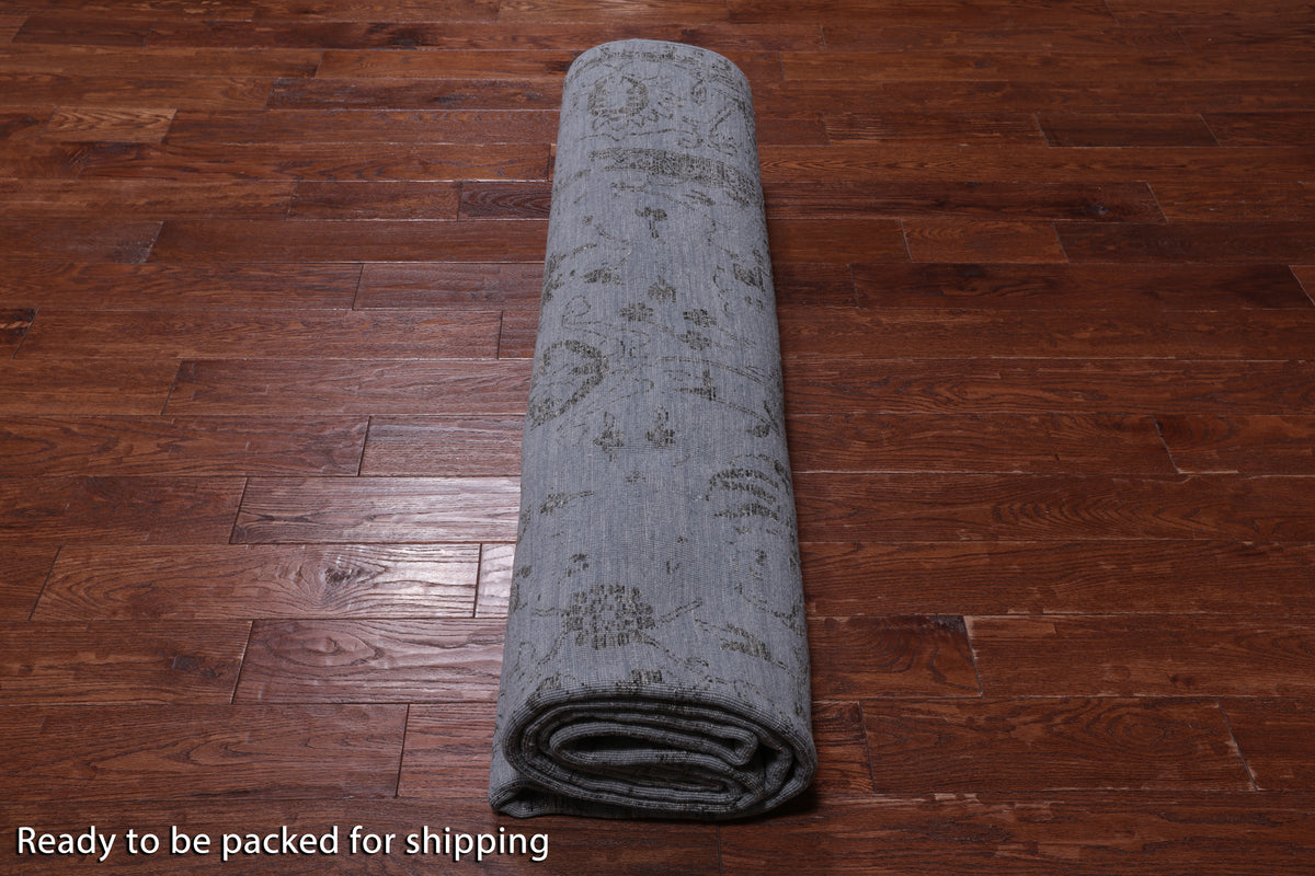 Grey Persian Tabriz Hand Knotted Wool & Silk Rug - 8' 10" X 12' 1"