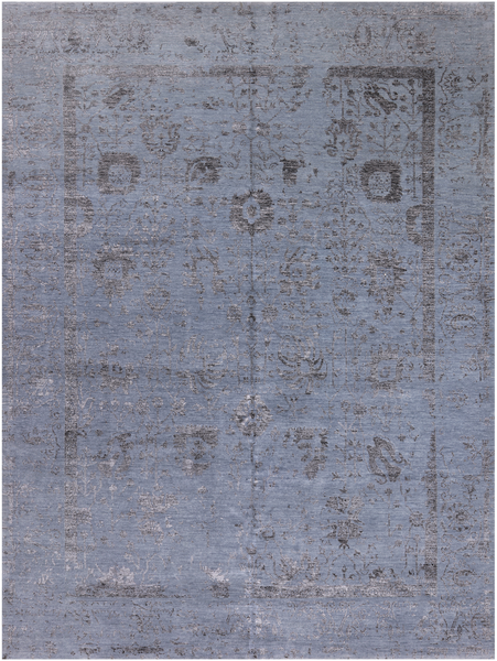 Grey Persian Tabriz Hand Knotted Wool & Silk Rug - 8' 10" X 12' 1"