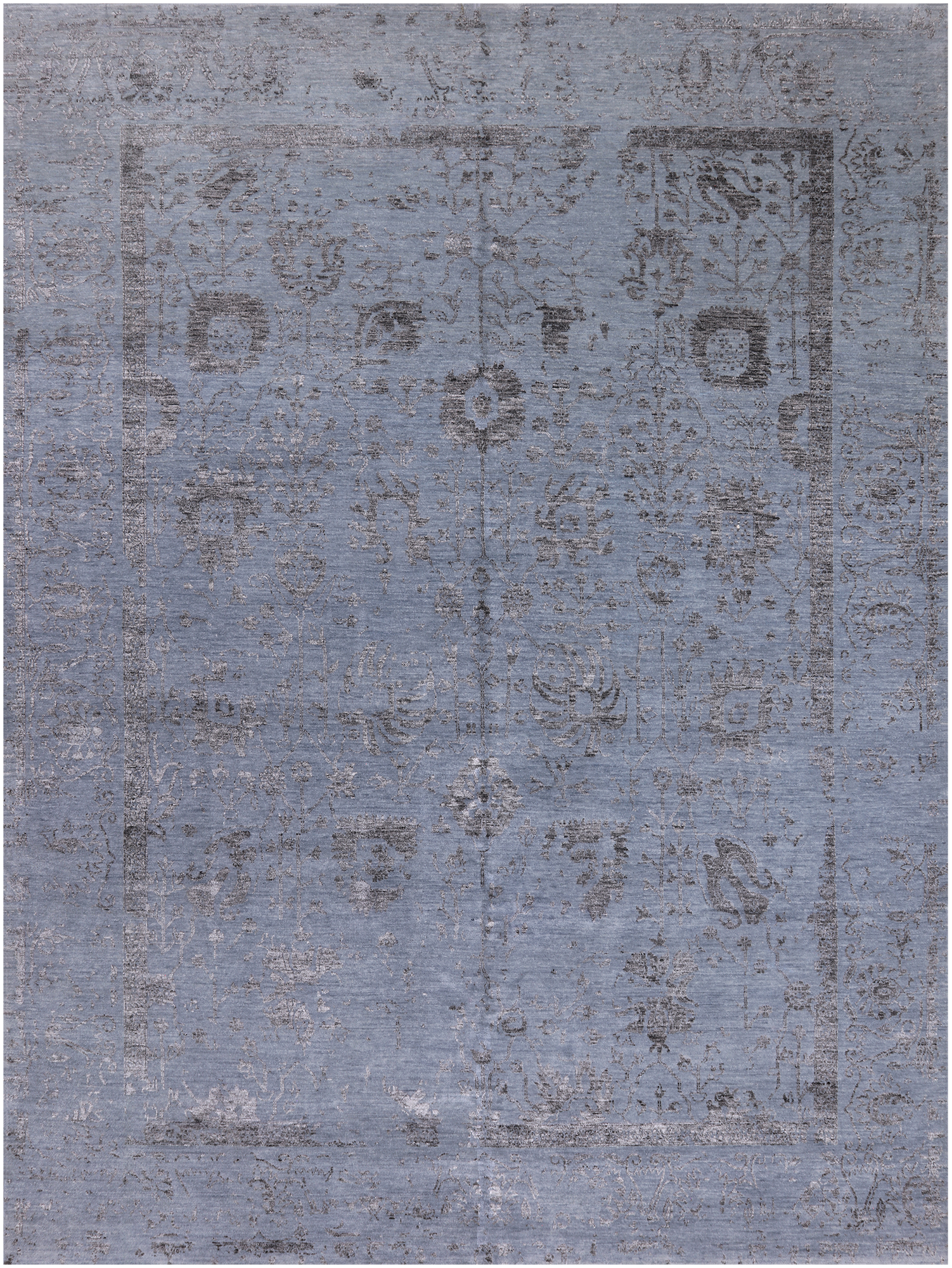 Grey Persian Tabriz Hand Knotted Wool & Silk Rug - 8' 10" X 12' 1"
