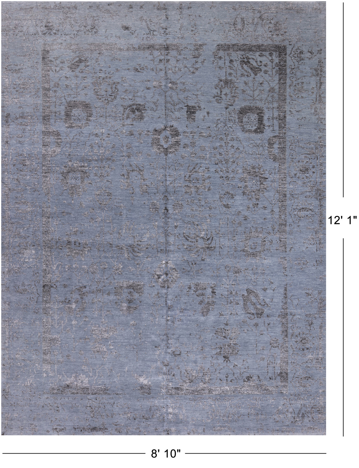 Grey Persian Tabriz Hand Knotted Wool & Silk Rug - 8' 10" X 12' 1"