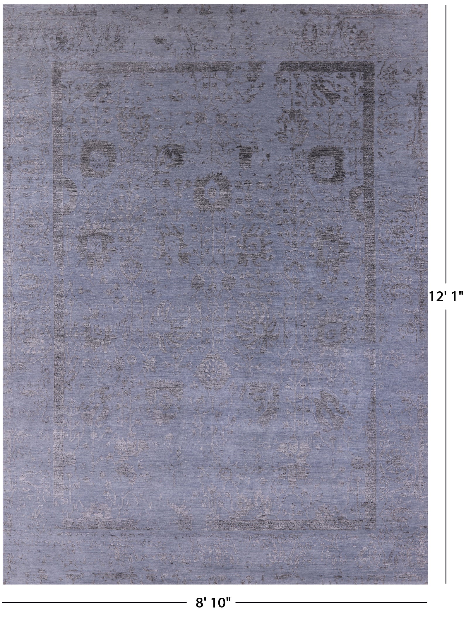 Grey Persian Tabriz Hand Knotted Wool & Silk Rug - 8' 10" X 12' 1" - Golden Nile