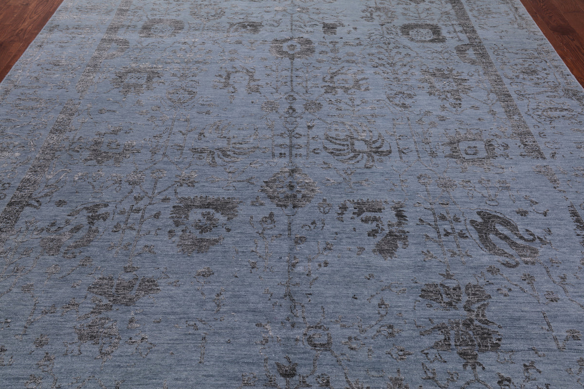 Grey Persian Tabriz Hand Knotted Wool & Silk Rug - 8' 10" X 12' 1"
