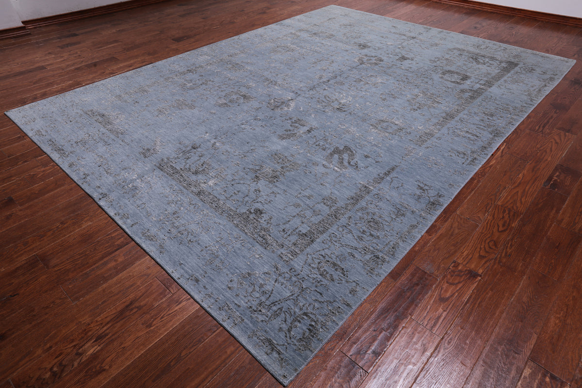 Grey Persian Tabriz Hand Knotted Wool & Silk Rug - 8' 10" X 12' 1"