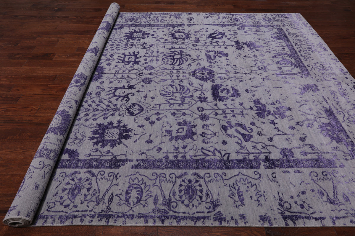 Grey Persian Tabriz Hand Knotted Wool & Silk Rug - 8' 7" X 11' 8"