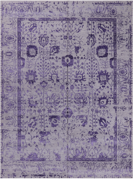 Grey Persian Tabriz Hand Knotted Wool & Silk Rug - 8' 7" X 11' 8"