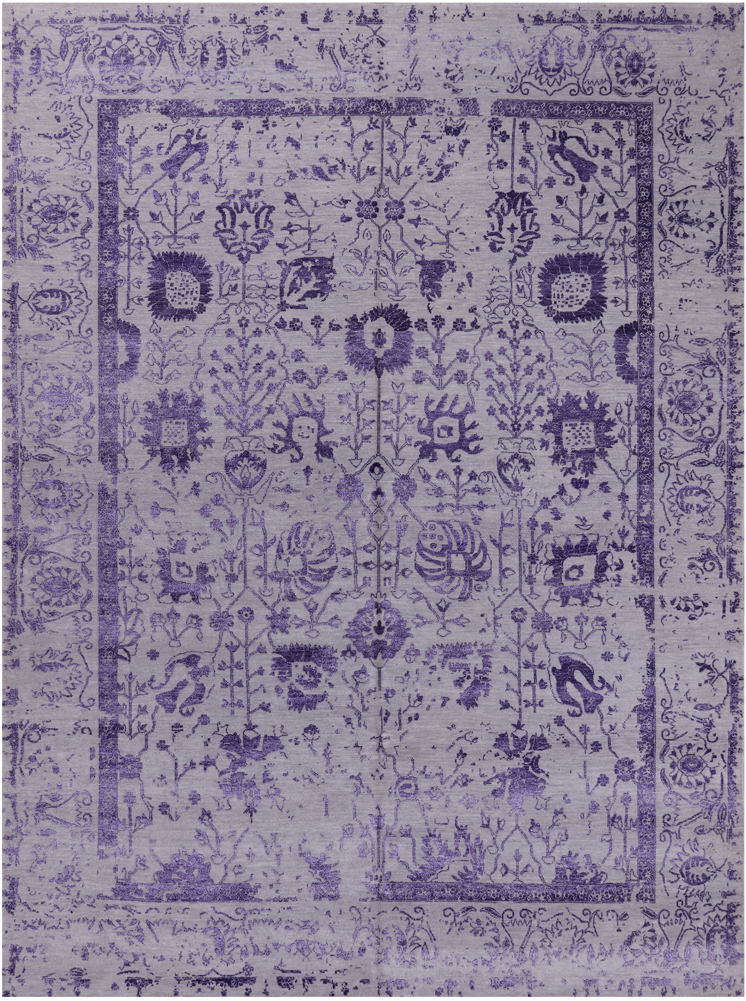Grey Persian Tabriz Hand Knotted Wool & Silk Rug - 8' 7" X 11' 8"