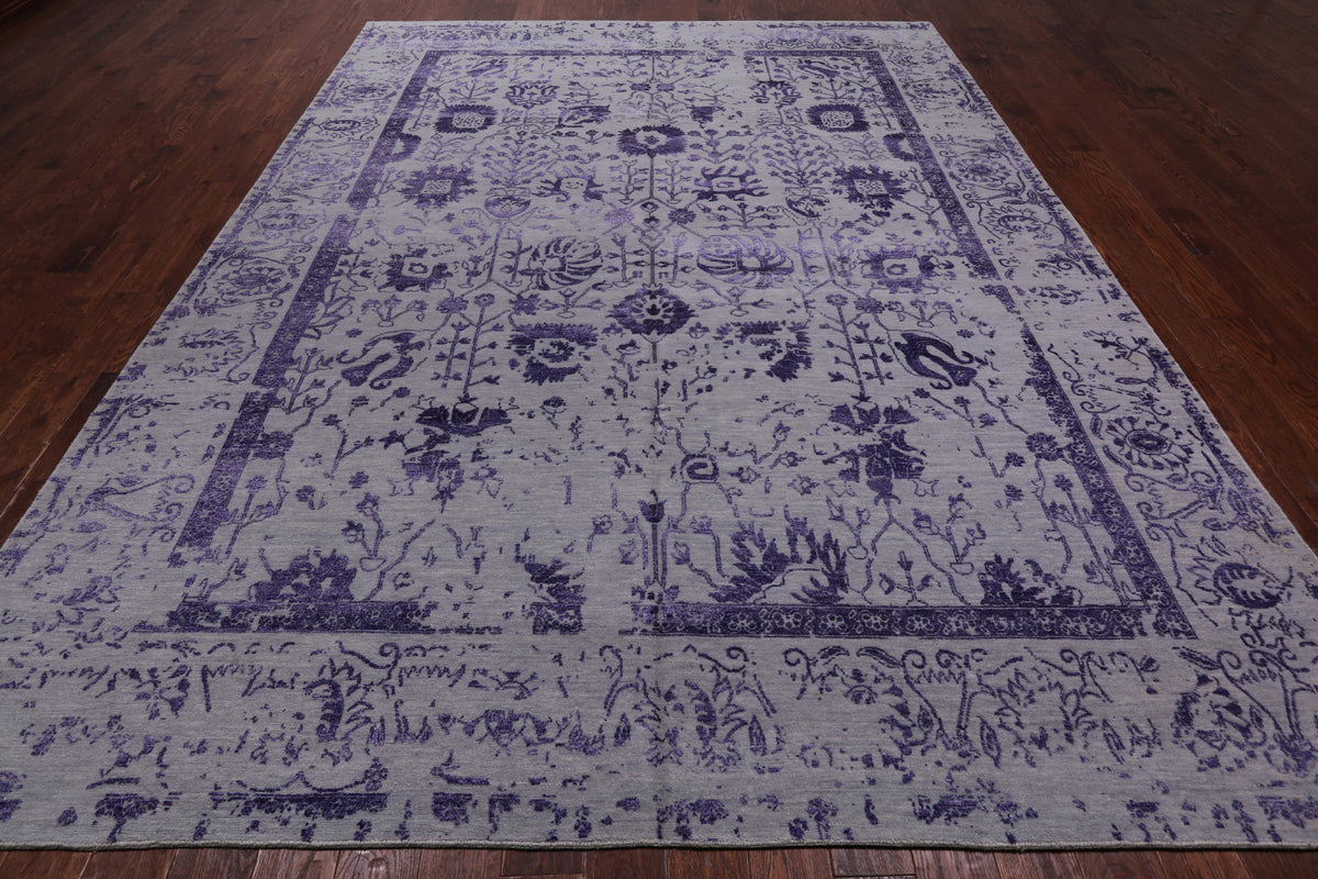 Grey Persian Tabriz Hand Knotted Wool & Silk Rug - 8' 7" X 11' 8"